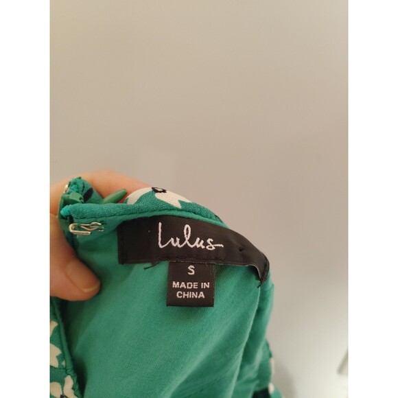 Lulus Women's Baby Doll Lace Up 90s Mini Dress Green Floral Blooming Bouquet S - Picture 5 of 9